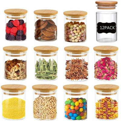 Glass Jars with Bamboo Lids, 177ml /6oz Mini Clear Glass Airtight Spice Jars