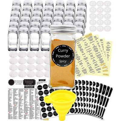Glass Spice Jars Complete Set: Chalkboard & Clear Printed Spice & Pantry Labels