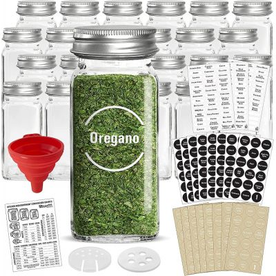 Glass Spice Jars w/2 Types of Preprinted Spice Labels