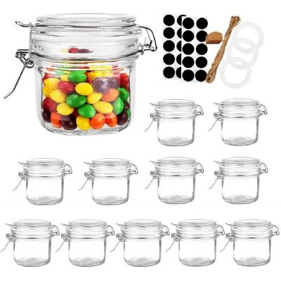 Glass Spice Jars 8 oz Glass Jars with Airtight Lids, Small Mason Jars with Hinged Lids