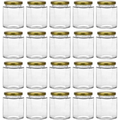 6oz Hexagon Glass Jars with Gold Plastisol Lined Lids and Labels Spice Jars Crafts Canning Jars for Jam Honey Jelly Wedding Favor