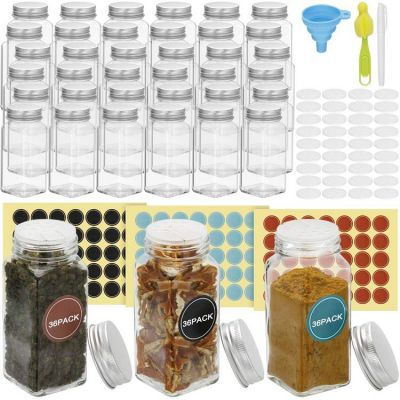 Glass Spice Jars with Spice Labels 4oz Square Seasoning Spice Containers