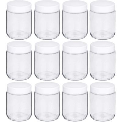 Glass Spice Jars Glass Mason Jars Full Mouth, 8 Ounce Glass Canning Drinking Jars with Plastic Airtight Lids