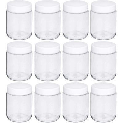 Glass Spice Jars Glass Mason Jars Full Mouth, 8 Ounce Glass Canning Drinking Jars with Plastic Airtight Lids