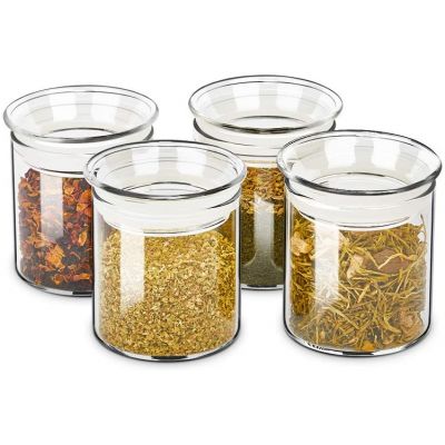Glass Spice Jars,Glass Canister Set, Airtight Kitchen Canisters Jars of 4 with Glass Lids