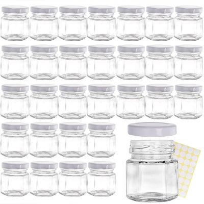 Glass Spice Jars, 1.5oz Mini Hexagon Glass Jars with White Lids and Labels