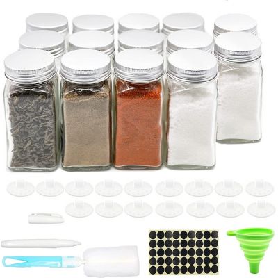 4oz Glass Spice Jars with Shaker Lids and Airtight Cap, Square Empty Spice Bottles