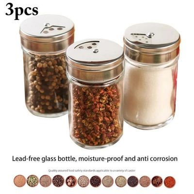 Stainless Steel Lid Condiment Pot Seasoning Bottle Glass Kitchen Supplies And Materials Saltcellar Rotational Regulation