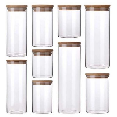 Kitchen Food Storage Transparent Glass Jars with Bamboo Cover Sealed Cans Bottles Spice Jars Candy Box Kitchen Storage Can