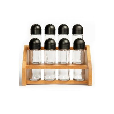 Kitchen Spice Jars Set Glass Spice Organizer Transparent 8/10 Pcs Storage Container Spices Bottle Wood Stand Kitchen Supplies