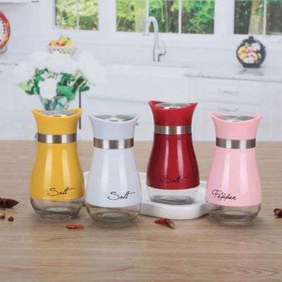 Cute Salt and Pepper Stainless Steel Glass Bottom Spice Dispenser Sea Salt Sugar Refillable Pepper Seasoning Cans