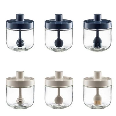 Seasoning Pot with Spoon Salt Pepper Seasoning Pot Sauce Vinegar Glass Oil Brush Bottle Honey Sugar Pot Kitchen Accessories