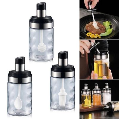 Glass Seasoning Tank Kitchen Spice Kit Bottles Pepper Spoon Seasoning Jars Oil Brush Honey Container Food Storage Container