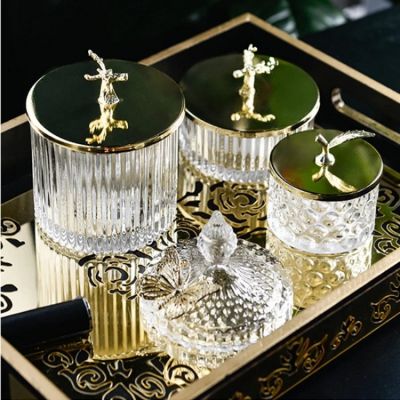 Retro Glass Storage Jars with Lid European Crystal Kitchen Food Container Snack Tea Spice Cereal Bottles Storage Can Decoration