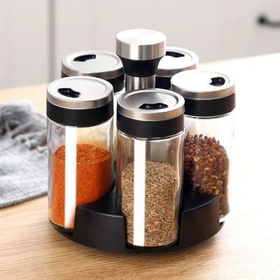 Spice Jar Glass Bottle Pepper Spice Container Seasoning Box Kitchen Rack Organizer Bottle Holder Seasoning Jars Rack Set