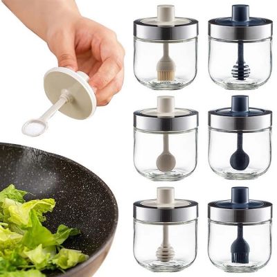 Glass Jars For Spices Sugar Bowl Pepper Sprayer Condiments Seasoning Pot With Spoon Sauce Vinegar Glass Oil Brush Bottle Kitchen