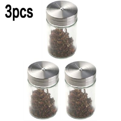 rotating stainless steel lid clear glass seasoning jar Glass seasoning bottle kitchen supplies glass sealed seasoning bottle