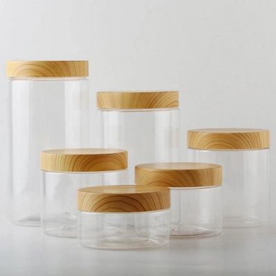 200ML/300ML/400ML/500ML Empty Clear Jars Candy Bottle Spices Containers Glass Jars With Plastic Imitation Wood Lids Storage
