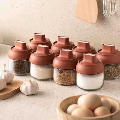 spice jar with lid spoon salt and pepper shakers kitchen seasoning organizer honey sugar jar glass oil brush bottle canister set