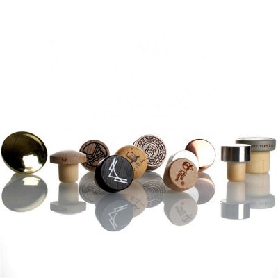 Customized Wooden Plastic Aluminum Top T shape Whisky Rum Gin Vodka Synthetic Cork Stopper
