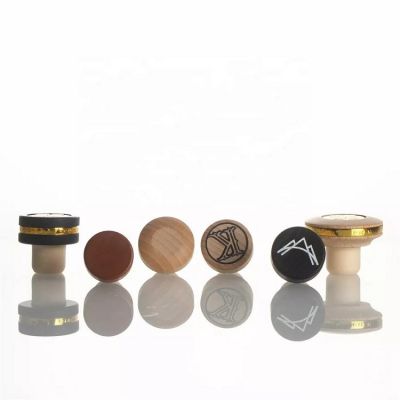 19.5mm 23.5mm synthetic cork bottle stopper with wooden aluminum top cap vodka gin whisky rum metal top bottle stopper