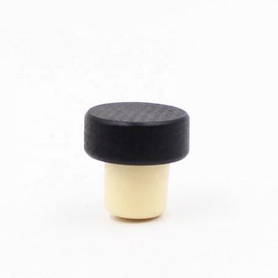 31.5 mm 19.5 mm 21.5 mm black color custom logo wooden top cap synthetic cork spirits liquor glass bottle stopper