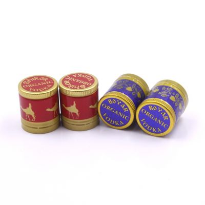 30x60mm red blue hot stamping glossy side printing ROPP vodka wine aluminum screw caps bottle cover