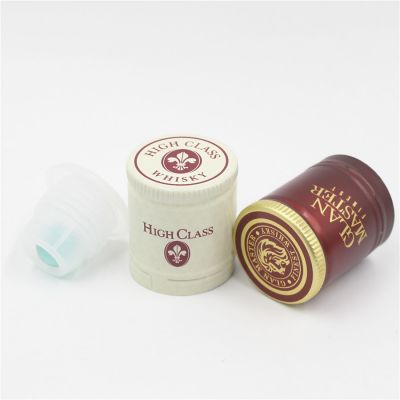 Custom 30x35mm mm non-refillable top embossed aluminum plastic torrent cap for vodka bottle