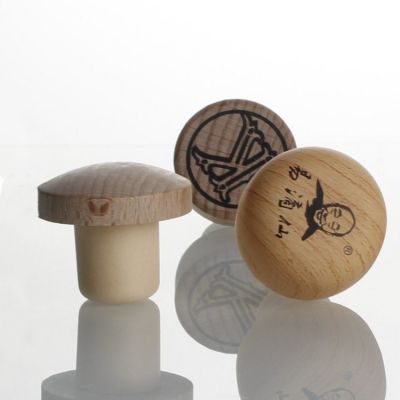 Hot sell customized LOGO luxury wooden bar top cap T shape wine spirits synthetic bottle stopper cork