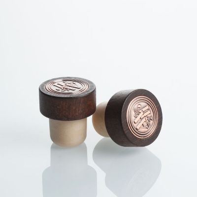 OEM/ODM mushroom shape printed wooden top synthetic cork brandy vodka whiskey rum liquor spirit cork stopper