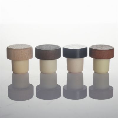 Customized luxury spirits whisky bottle stopper T shape with different color wooden top synthetic cork stopper