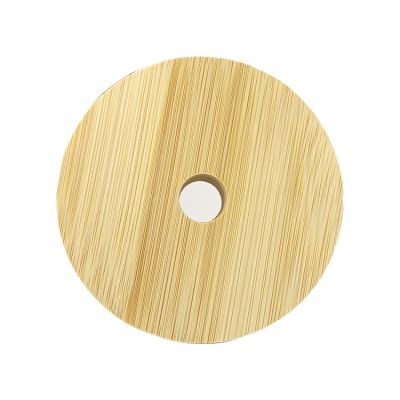 Food Grade Wide Mouth 88mm 86mm Bamboo Glass Mason Jar Lids with Straw Hole for Juice Orange