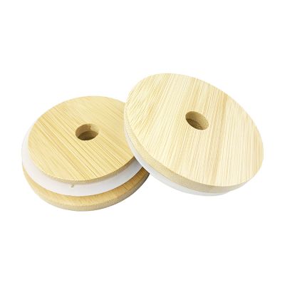 High Quality 70mm 86mm Environmental Mason Jar Bamboo Lid With Straw Hole