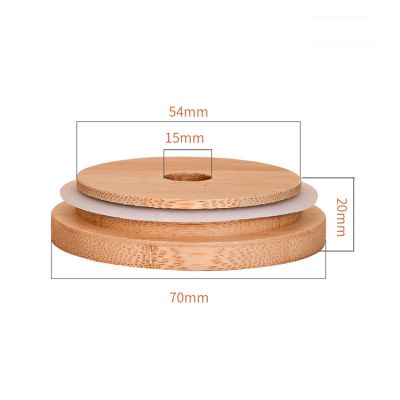 70MM Reusable Regular Wide Mouth Storage Canning Lid Bamboo Mason Jar Lid With Straw Hole
