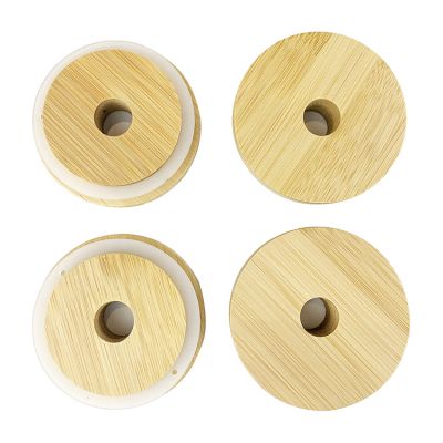 Reusable 70mm Leak Proof Drinking Mason Jars Bamboo Lids with Silicone Ring