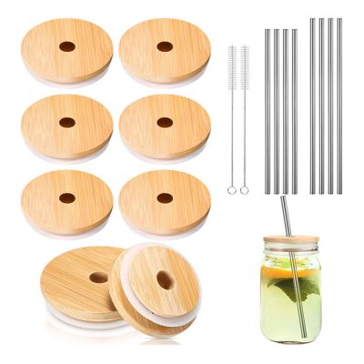 Natural Bamboo 70mm Mason Jar Drinking Straw Hole Lids