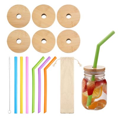 70mm Natural Bamboo 16oz Mason Jar Drinking Lids with 15mm Straw Hole