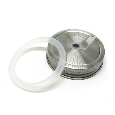 Food Grade 304 Stainless Steel Mason Jar Lid with Straw Hole 70mm