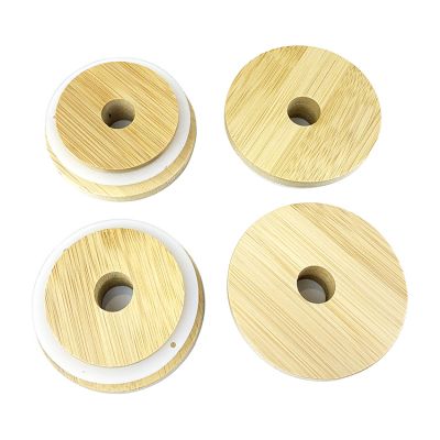 Ready To Ship Regular Mouth 70mm Mason Jar Bamboo Lids with Straw Hole