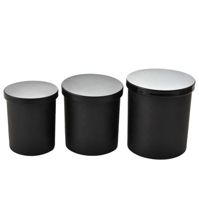 Home decoration Matte black glass candle jar aromatherapy wax soybean wax candlestick oil jar Zinc alloy metal lid wood lid
