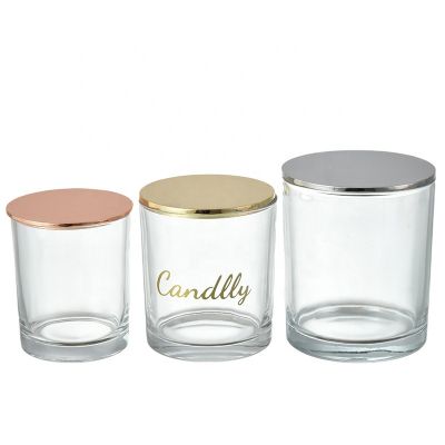 decoration transparent glass candle jar aromatherapy wax soybean wax candlestick oil jar Zinc alloy metal lid wood lid