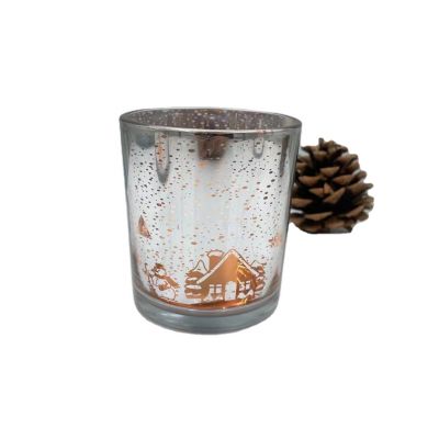 New hot selling 7 oz 10 oz glass candlestick Christmas pattern glass candle jar
