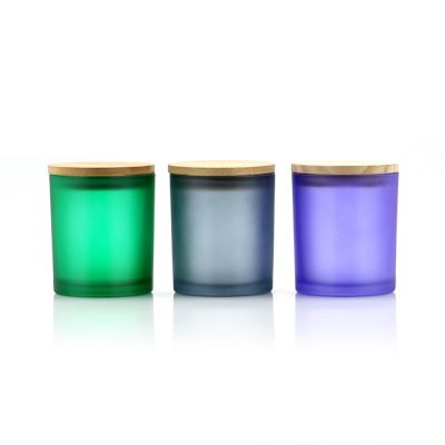 Wholesale 7oz Colored Glass Jar Aromatherapy Candle with Bamboo Cover and Personalized LOGO
