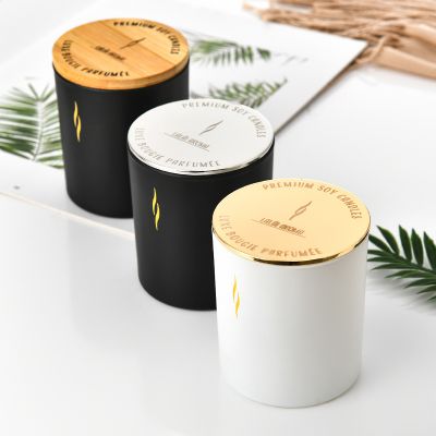 7 oz 10 oz 15 oz luxury round lidded Frosted white candlesticks oil tin Aromatherapy wax glass candle jar customized LOGO