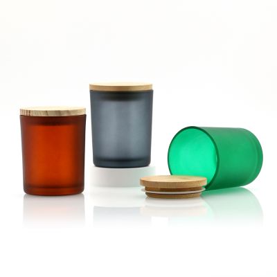 Wholesale Decorative Apothecary Round Brown Empty 300ml 400ml 16 oz Matte Amber Glass Candle Jar with Wooden Lids and Boxes