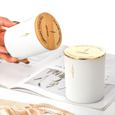 candleholder jar Empty jar frosted Matte whiteglass candlestick round lid Zinc alloy cover Metal lid Wood lid custom LOGO