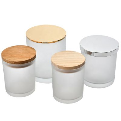 7oz 10oz 12oz 15oz Transparent frosted candle jars glass glass candle holders Gold metal lid Bamboo lid wood clid