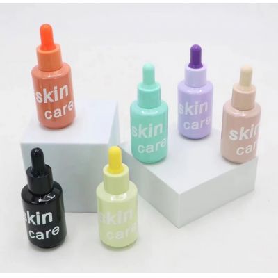 Free Sample flat shoulder glass bottle essential oil serum bottle frosted glass dropper bottle