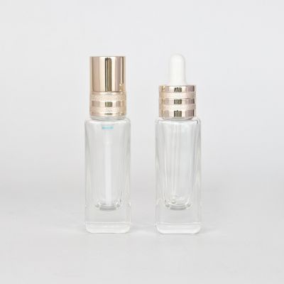 20ml square shape heavy bottom glass bottle with dropper or lotion pump