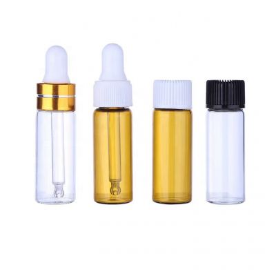 spot Clear Glass Oil Serum Essential Bottles With Gold Aluminium Collar Dropper And Silicone Bulb 3ml 5ml 8ml 10ml 15ml